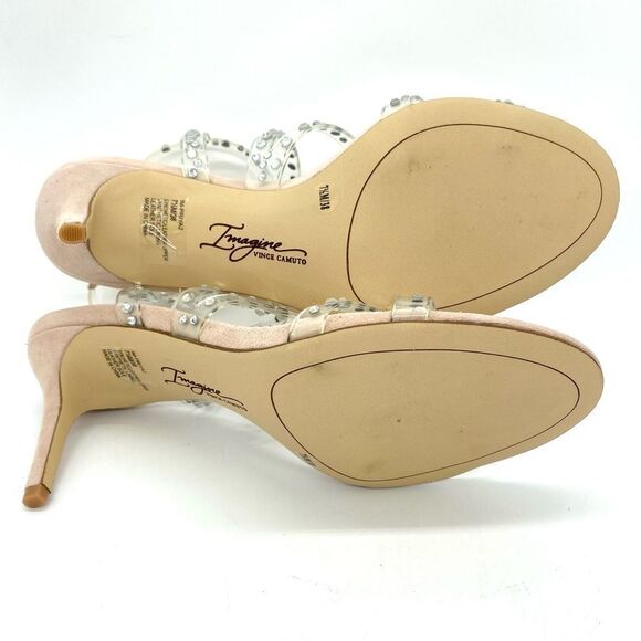 Imagine Vince Camuto Womens Clear Rhinestone Leather Open Toe Heels Sandals - Picture 12 of 14